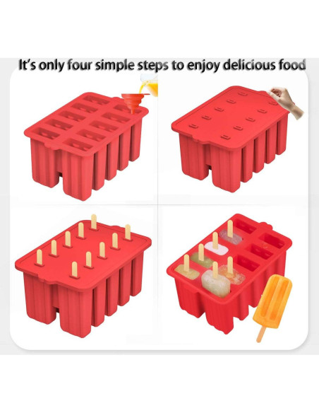 Moldes de Paletas de Silicona Azonbey 10 Cavidades Rojo