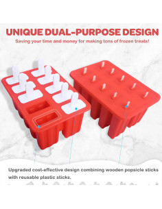 Moldes de Paletas Caseras Miaowoof 10 Cavidades Silicona Rojo 2