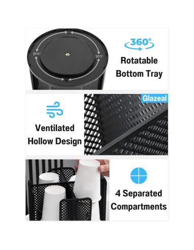 Organizador Rotatorio de Tazas y Tapas Glazeal 4 Compartimentos