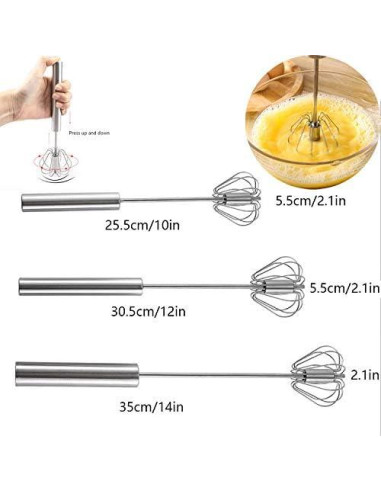 Batidor de Huevos Semiautomático Fnoko Acero Inoxidable 3PCS