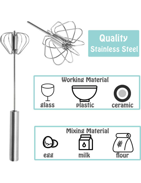Batidor de huevos Jninexiu 30 cm acero inoxidable semi-automático