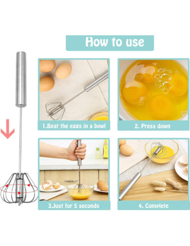 Batidor de huevos Jninexiu 30 cm acero inoxidable semi-automático