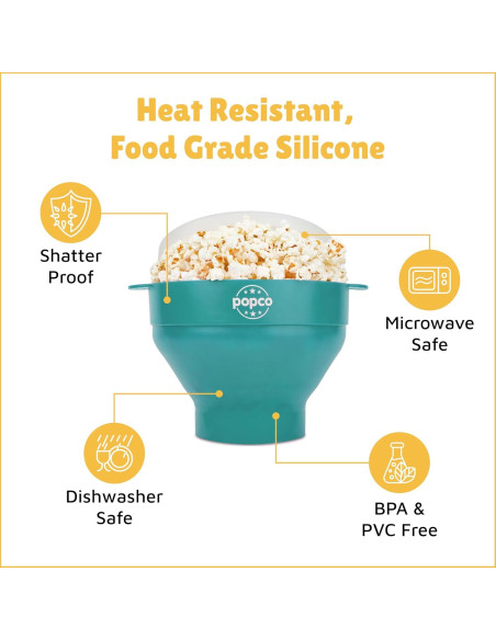 Hacedor de Palomitas Popco Silicona Microondas 15 Tazas Aqua
