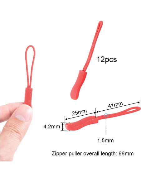 CooBigo 12 Pack Tiradores de Cremallera Rojos - Antideslizantes