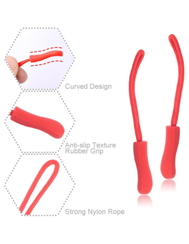 CooBigo 12 Pack Tiradores de Cremallera Rojos - Antideslizantes