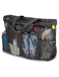 Bolsa de Playa Extra Grande GOTDYA Malla Negra 61x22x46cm