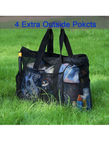 Bolsa de Playa Extra Grande GOTDYA Malla Negra 61x22x46cm