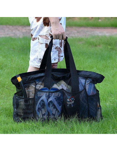 Bolsa de Playa Extra Grande GOTDYA Malla Negra 61x22x46cm