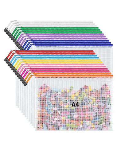 Bolsas de Malla con Cremallera JARLINK 24 Pcs A4 Multicolor