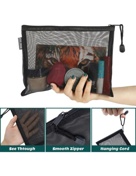 Paquete de 6 Neceseres de Maquillaje de Nylon Negro Paquete de 6 Neceseres de Maquillaje de Nylon Negro