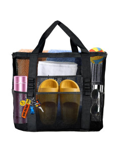 Bolsa de Playa Grande Malla Negra Plegable 9 Bolsillos
