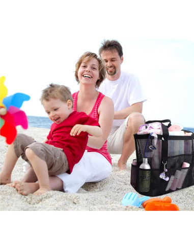 Bolsa de Playa Grande Malla Negra Plegable 9 Bolsillos