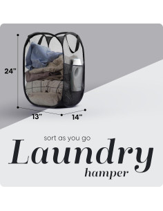 Hamper Plegable Handy Laundry 60L Malla Transpirable Negro 2