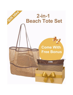 Bolsa de Playa Plegable Malla Caqui 2 en 1 para Mujeres 2