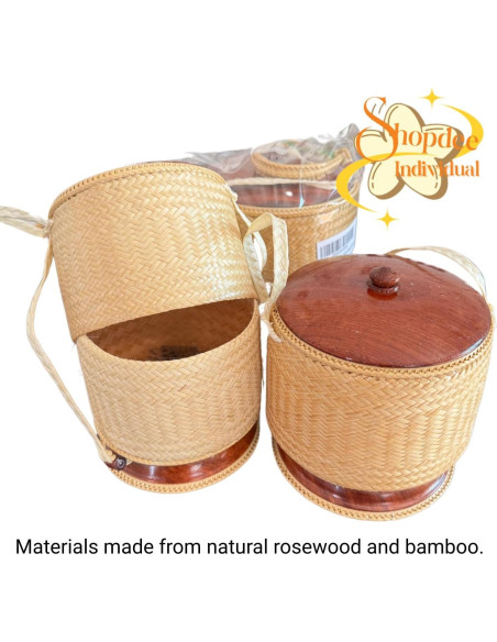 Contenedor de arroz pegajoso Shopdee, tejido a mano, 15 cm