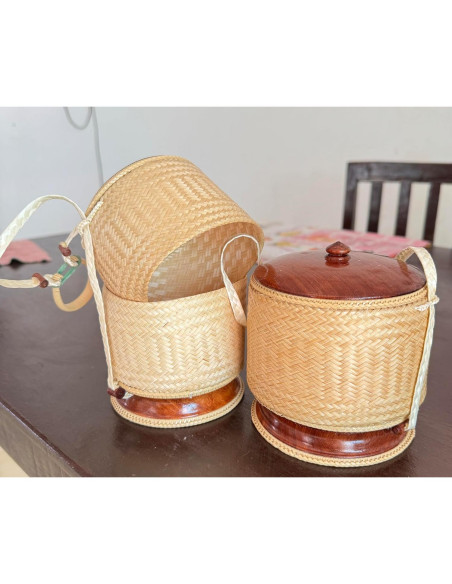 Contenedor de arroz pegajoso Shopdee, tejido a mano, 15 cm