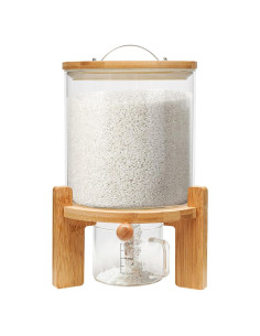 Dispensador de Arroz de Vidrio 5L MSAIERPLR con Tapa de Madera
