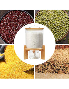 Dispensador de Arroz de Vidrio 5L MSAIERPLR con Tapa de Madera 2
