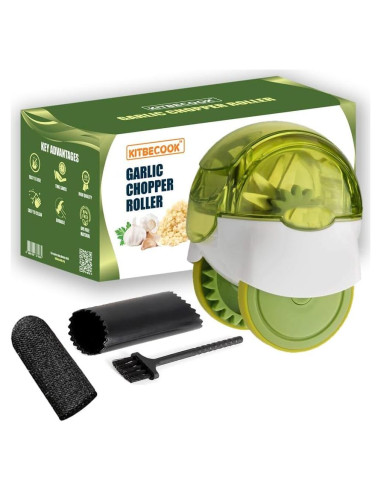 Rodillo Picador de Ajo KITBECOOK Verde con Pelador y Cepillo