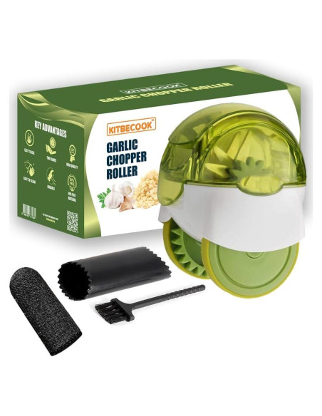Rodillo Picador de Ajo KITBECOOK Verde con Pelador y Cepillo