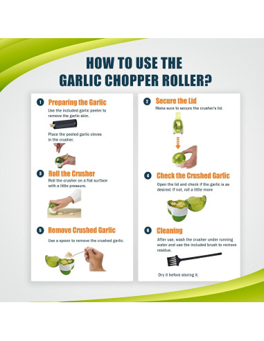 Rodillo Picador de Ajo KITBECOOK Verde con Pelador y Cepillo