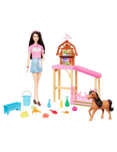 Juego de Establo Barbie con Muñeca Renee y Pony 10 Accesorios