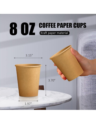 180 Tazas de Papel Kraft 8 oz Desechables Clawsoff