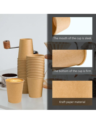 180 Tazas de Papel Kraft 8 oz Desechables Clawsoff