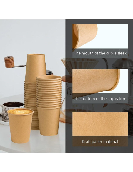 180 Tazas de Papel Kraft 8 oz Desechables Clawsoff