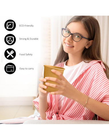 180 Tazas de Papel Kraft 8 oz Desechables Clawsoff