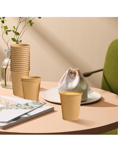 180 Tazas de Papel Kraft 8 oz Desechables Clawsoff