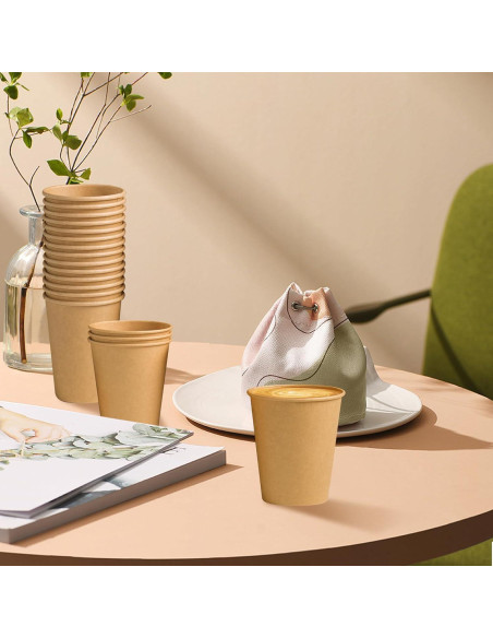 180 Tazas de Papel Kraft 8 oz Desechables Clawsoff