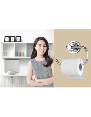 Soporte de Papel Higiénico BOPai con Ventosa Cromo 3,4 kg
