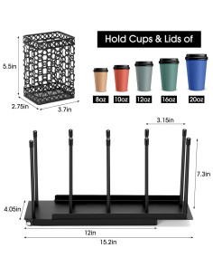 Soporte para Tazas y Tapas ShineMe Ajustable 4 Compartimentos 2
