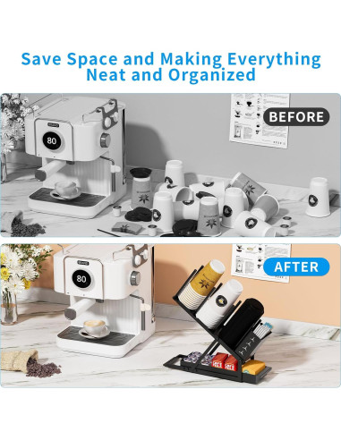 Soporte Organizador de Tazas RCHYFEED Metal Negro 120 Tazas