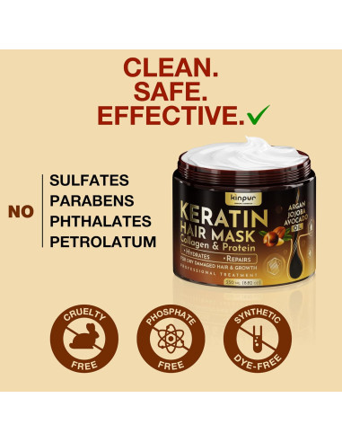 Mascarilla Hidratante para Cabello Dañado Kinpur 300g - Queratina y Colágeno