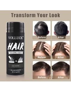 Fibras para Cabello VOLLUCK 28g Marrón Oscuro - Cobertura Instantánea 2