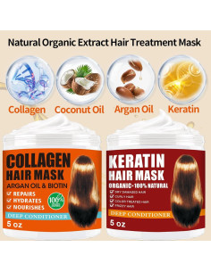 Paquete 2 Máscaras de Cabello Queratina y Colágeno 358g 2