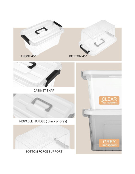 Bins de Almacenamiento NUMIFUN 6 Piezas 7L Apilables Gris