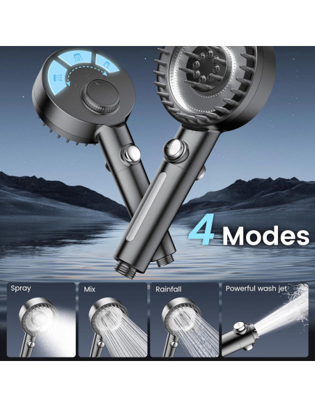 Cabezal de Ducha Filtrado PWERAN 4 Modos 12,7 cm Gris Cabezal de Ducha Filtrado PWERAN 4 Modos 12,7 cm Gris