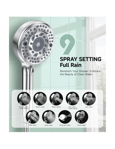 Cabezal de Ducha Filtrado SunCleanse Cromo 9 Modos Alta Presión