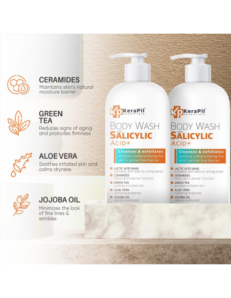 Jabón Corporal Exfoliante KERAPIL Ácido Salicílico 2 Pk