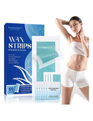 Tiras de cera depilatoria PLAYQUEEN 60 unidades kit completo