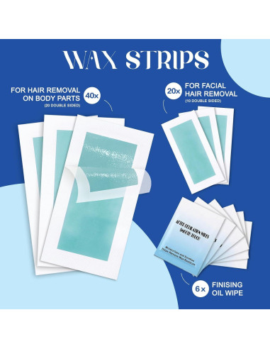 Tiras de cera depilatoria PLAYQUEEN 60 unidades kit completo
