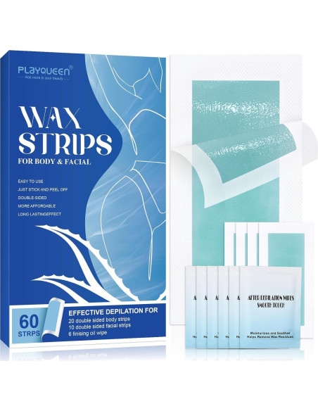 Tiras de cera depilatoria PLAYQUEEN 60 unidades kit completo