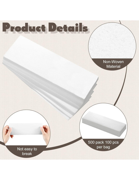 Paquete 500 tiras de cera no tejida Leelosp 3 tamaños