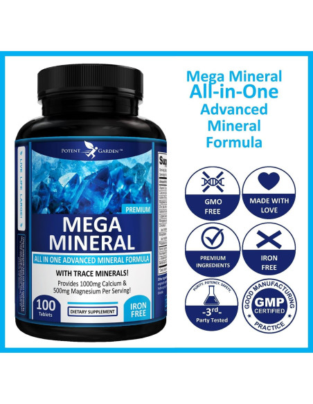 Suplemento Multimineral Potent Garden 100 Pastillas Calcio Magnesio Zinc
