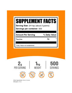 Polvo de Taurina BulkSupplements 2000mg 1kg Sin Sabor 2