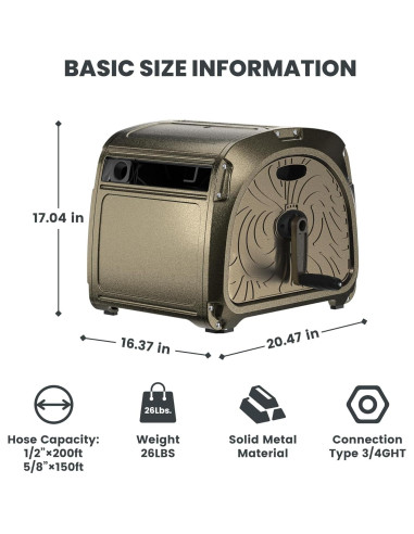 Carrete de Manguera Giraffe Tools SW5 Metal 150 pies Verde