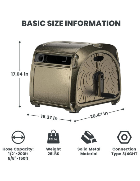 Carrete de Manguera Giraffe Tools SW5 Metal 150 pies Verde